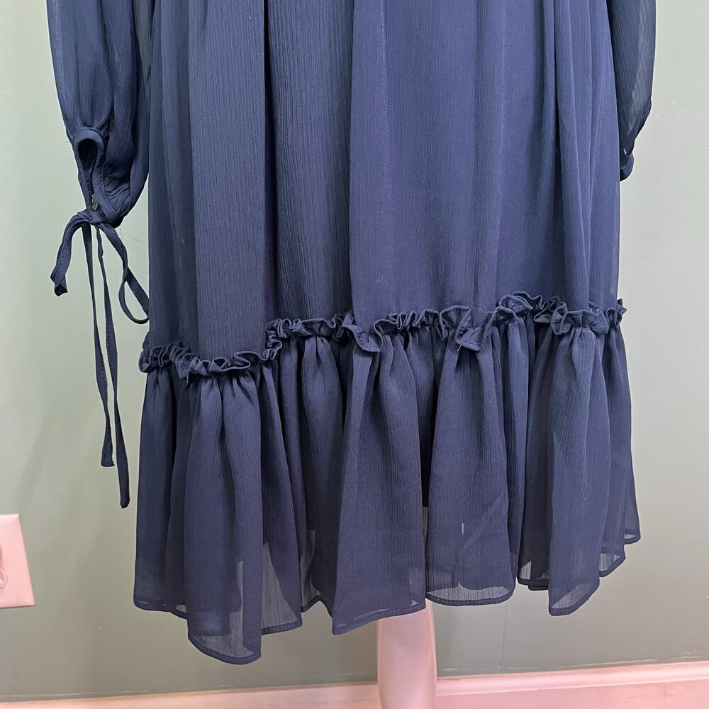 Taylor Navy Chiffon Boho Dress 8 Cottagecore Wedding Guest Romantic Aesthetic - Picture 7 of 9